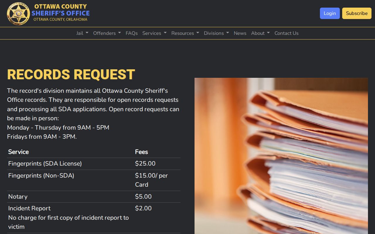 Ottawa County Jail release records request page