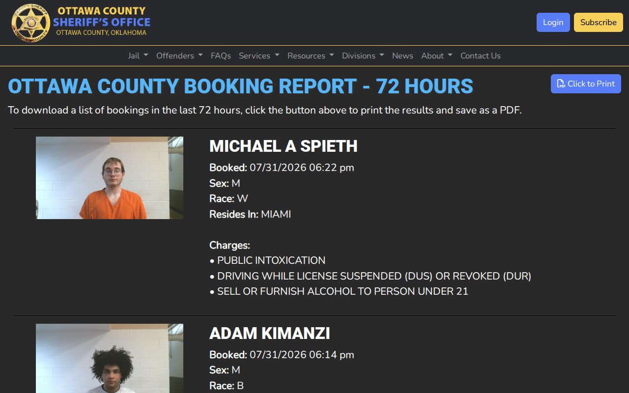 Ottawa County 72-hour booking report used to distinguish booking from release records