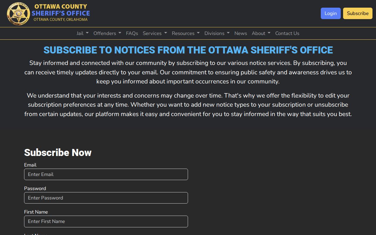 Ottawa County 24-hour booking email subscription rather than release alerts