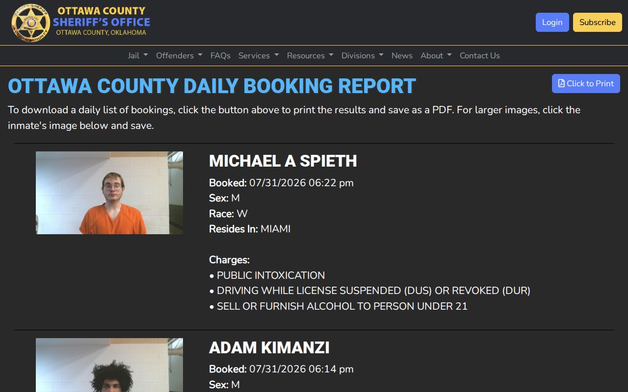 Ottawa County released inmate mugshot daily booking report source